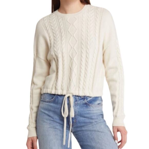 Treasure & Bond Tie Hem Cable Stitch Sweater - Ivory Dove Size L - Picture 1 of 5